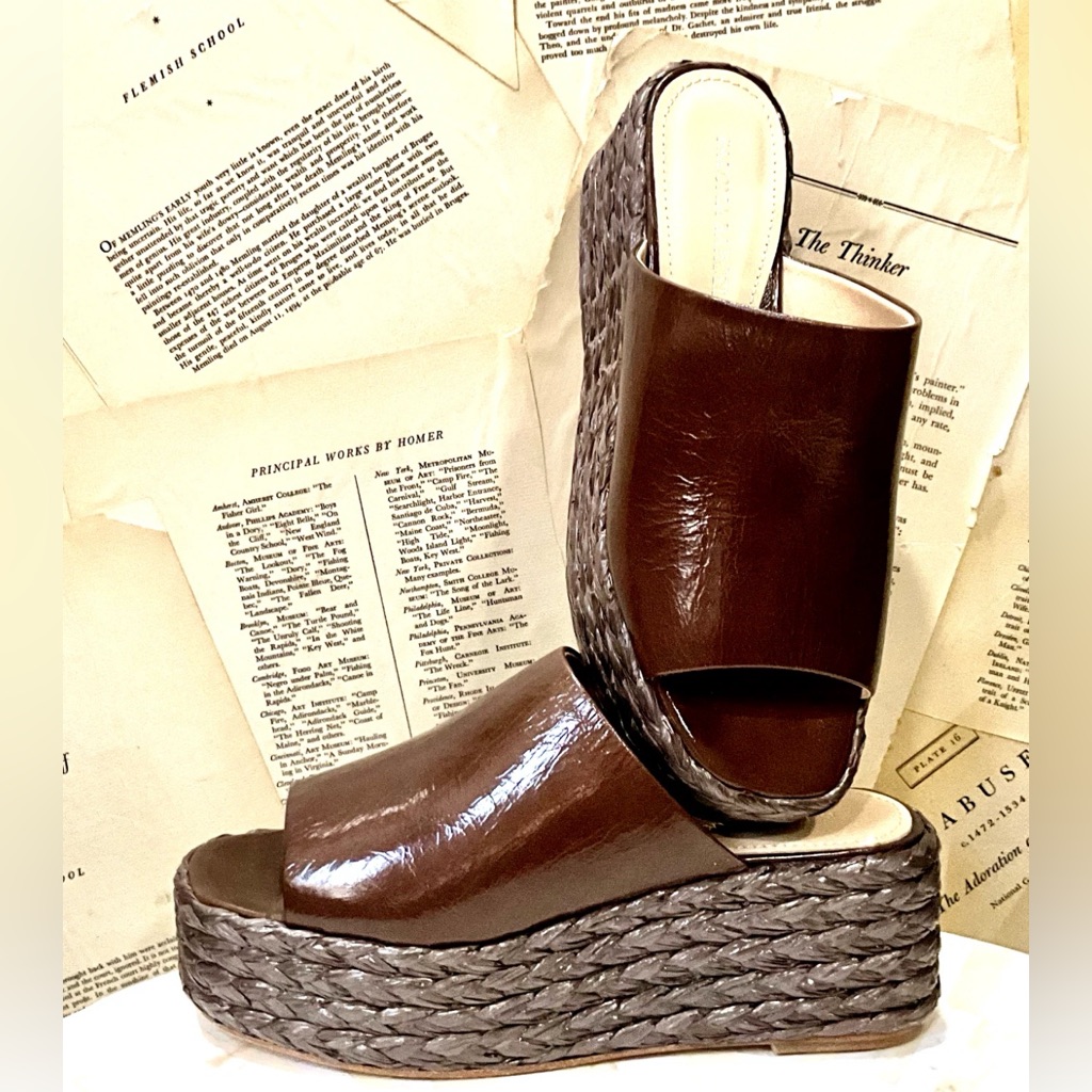 Free People Paloma Barcelo Platform Sandal Patent Raffia Brown